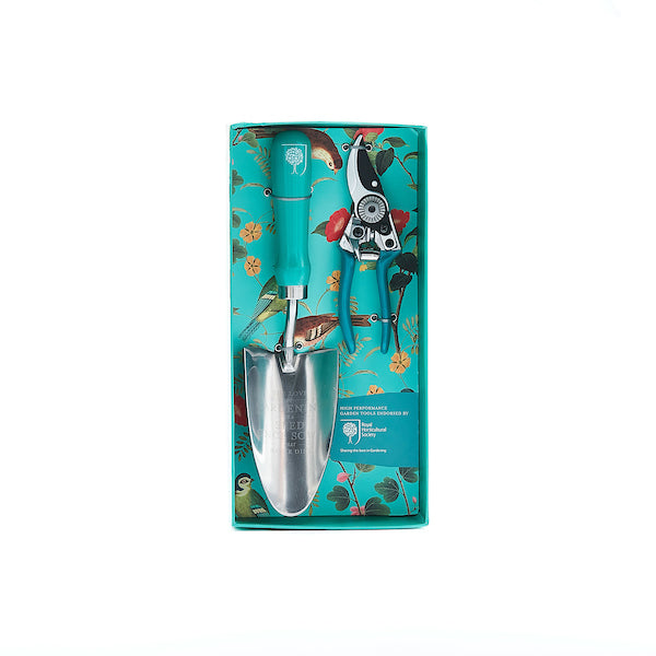 Flora & Fauna gift set by Burgon & Ball includes by pass secateurs and gardening trowel beautifully presented ready for gifting.