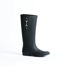 Load image into Gallery viewer, Equestrian style gumboot, 100% waterproof black rubber with cotton lining
