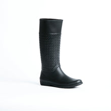 Load image into Gallery viewer, Gumboots in 100% waterproof black rubber with cotton lining. Featuring weave patterned insert, pull-on.