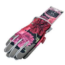 Load image into Gallery viewer, Ladies Gardening Gloves by Burgon & Ball. Floral pattern featuring dahlias and peonies.