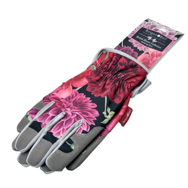 Ladies Gardening Gloves by Burgon & Ball. Floral pattern featuring dahlias and peonies.