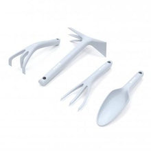 Load image into Gallery viewer, Gardening Tool Set in lightweight sky blue fibreglass. Includes, trowel, hand fork, cultivator, hoe and gardening gloves. Presented in a box.
