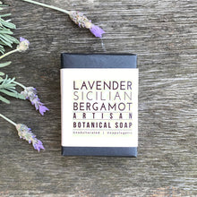 Load image into Gallery viewer, Handmade Lavender & Sicilian Bergamot Botanical Soap Bar. by The Soapstress.