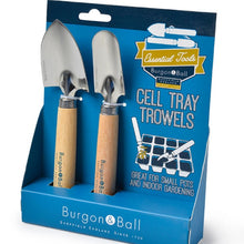 Load image into Gallery viewer, Set of two mini trowels in stainless steel with wooden handles perfect for small gardening jobs.