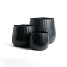 Load image into Gallery viewer, Handmade black metal planter pots. Available in three sizes, small, medium and large.
