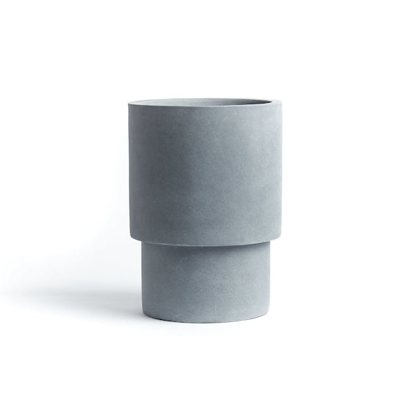 Nordic inspired tall grey pot in lightweight fibreglass.