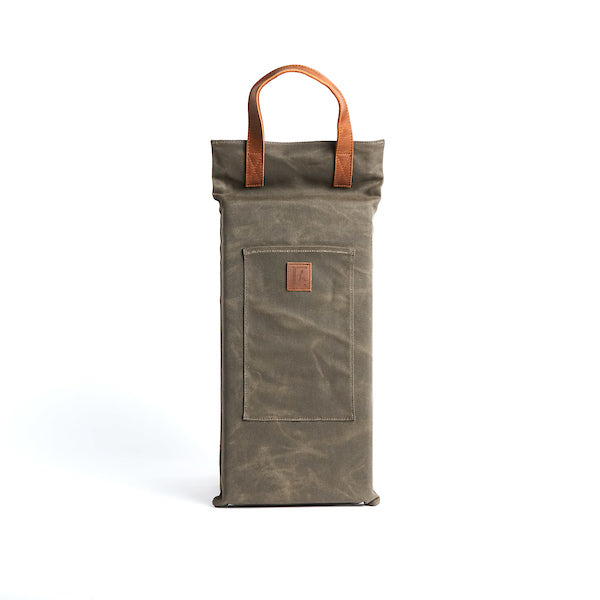 Waxed canvas kneeler, water resistant, industrial stitched leather handle.