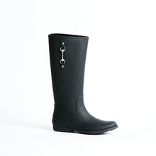 Load image into Gallery viewer, Equestrian style gumboot, 100% waterproof black rubber with cotton lining
