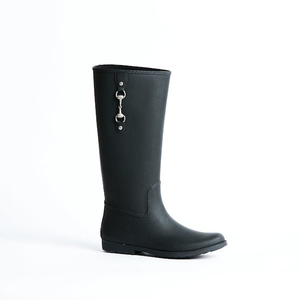 Equestrian style gumboot, 100% waterproof black rubber with cotton lining
