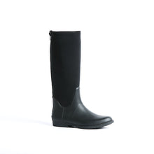 Load image into Gallery viewer, Gumboot in 100% waterproof black rubber with stretch upper panel and back zip.
