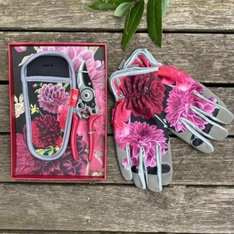 British Bloom design Ladies Gift Set includes Pruner with holster and matching gardening gloves