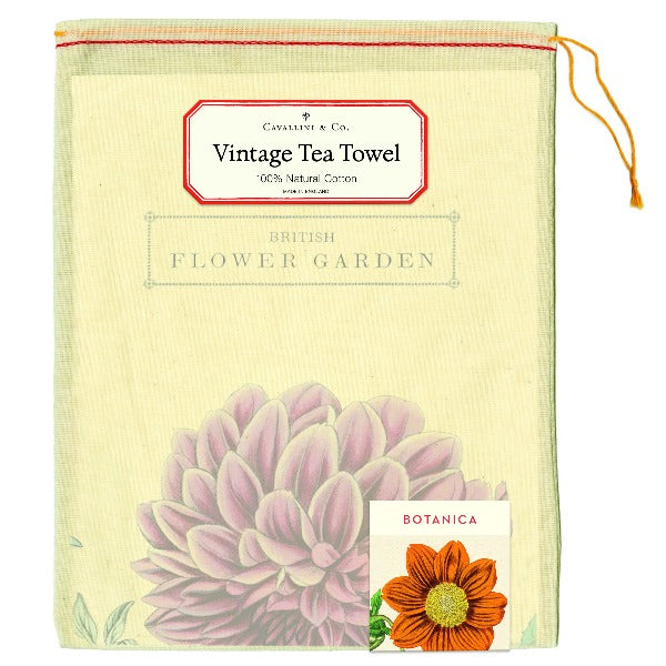 Vintage print Tea Towel by Cavallini & Co. British flower garden print.