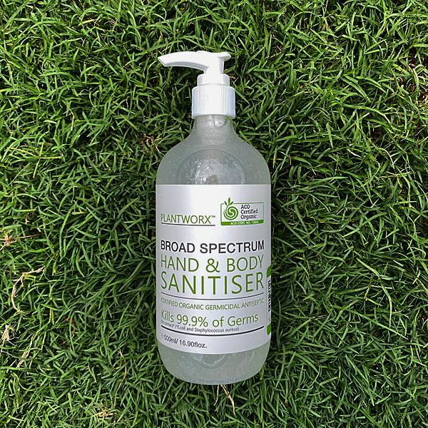 Organic Hand and Body Sanitiser by Plantworx in 500ml pump bottle