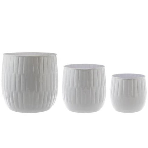 Handmade white metal planter pots. Available in three sizes, small, medium and large.