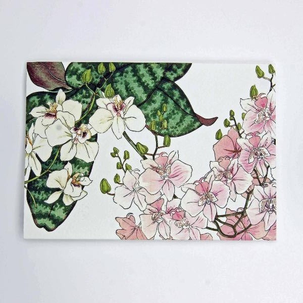 Handmade Greeting Card,  featuring Phalaenopsis orchid flowers,  blank inside.