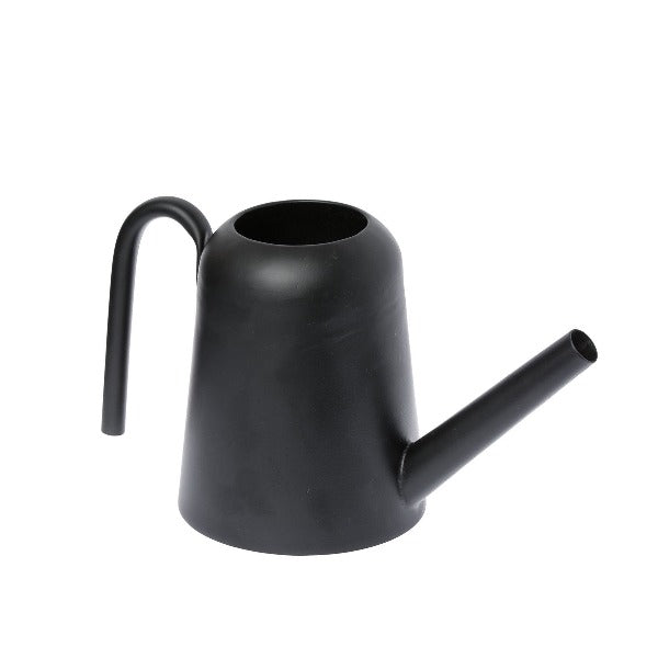 Watering can in black powder coated steel, ultra modern design.